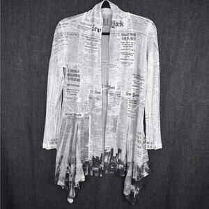 Cover Charge White Mesh Cardigan New York Newspaper Print Maximalist size SMALL